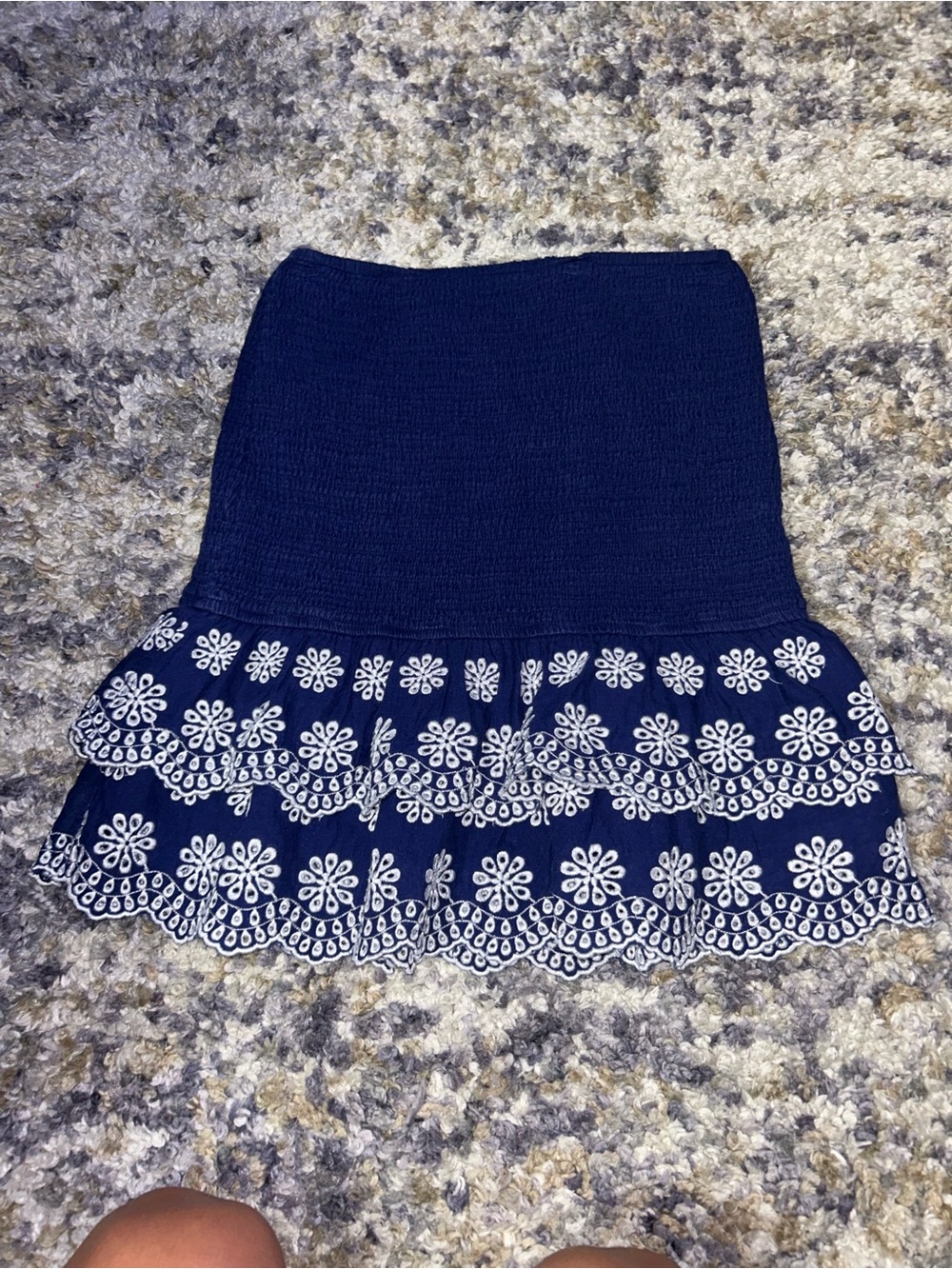 miami Navy Mini Skirt with White Embroidered Ruffles
